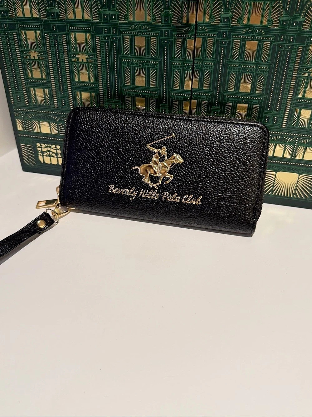 GORGE sleek Beverly Hills Polo Club Wristlet Large Phone Wallet Black Gold NWOT - Picture 9 of 13